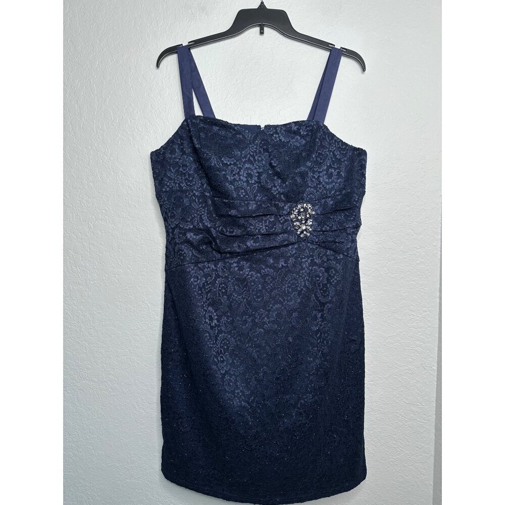 Jessica Howard Navy‎ Blue Lace Dress With Jewel Embellishment Size 16 NWOT
